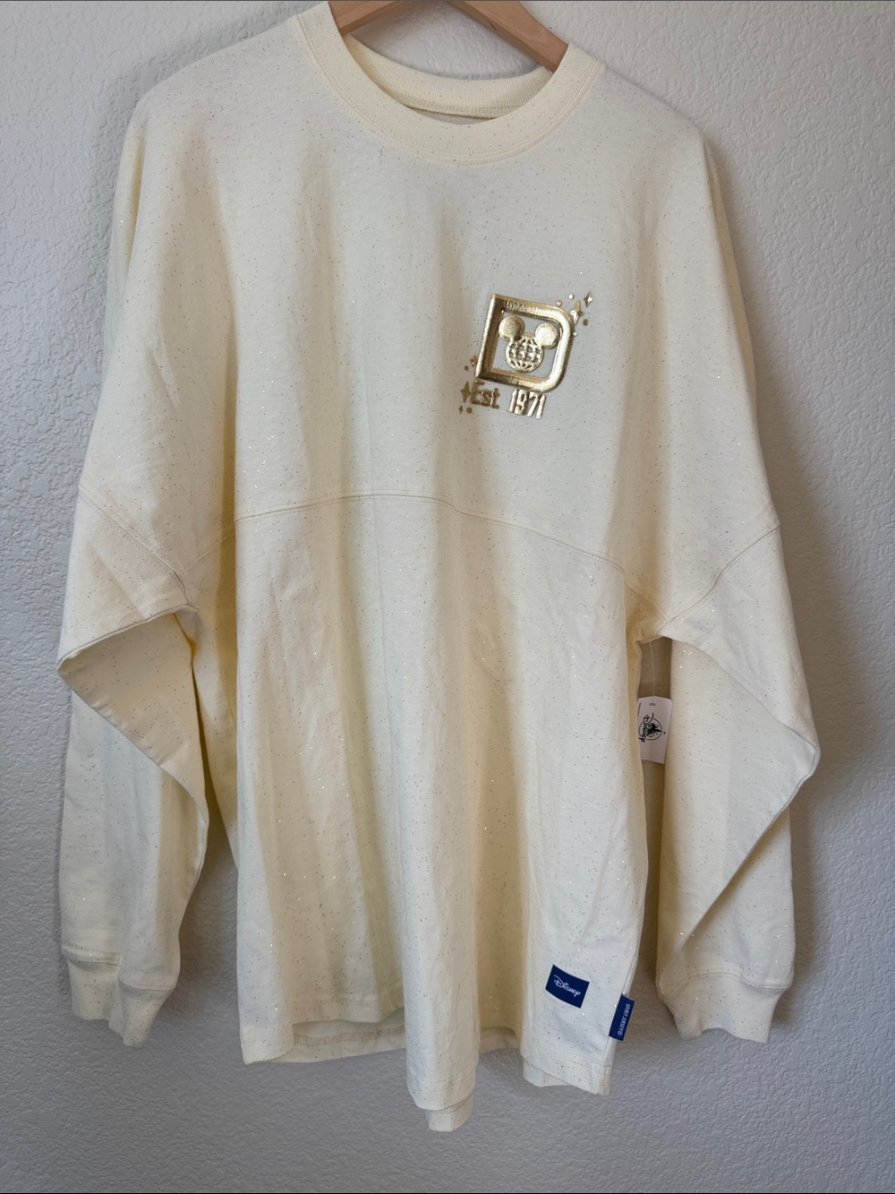 Disney Cream/Gold Crewneck Sweater - Men's Embossed Logo Pullover